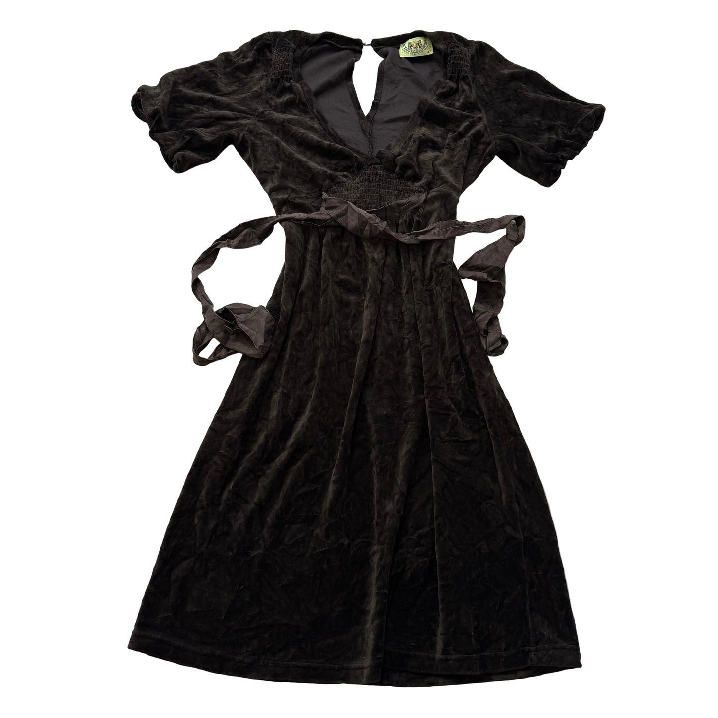 2003 Vintage Juicy Couture Women's Brown Dress V-Neck Belted Short Sleeve Size L
