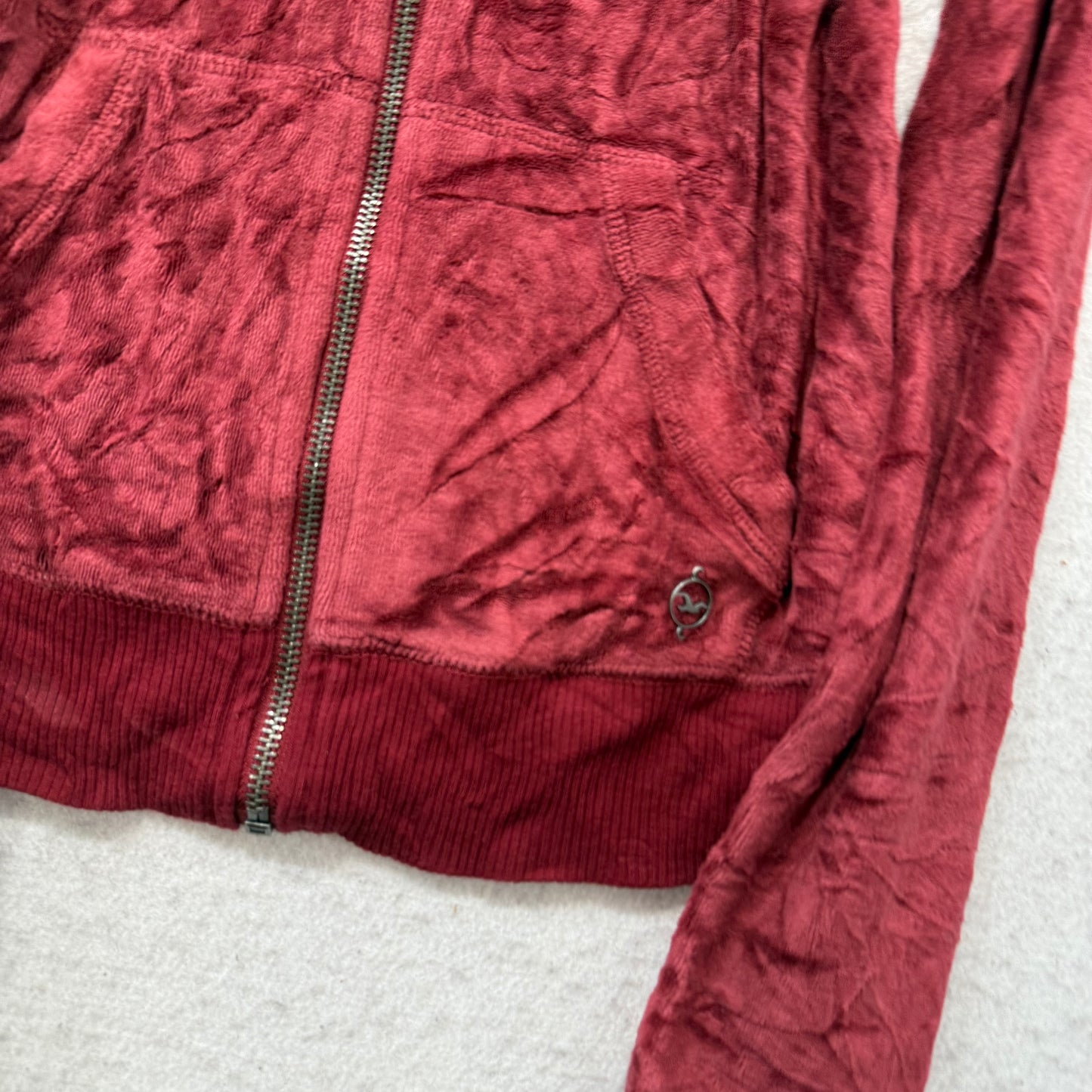 Hollister California Women's Marron Velour Zip-Up Hoodie Long Sleeve Y2k Size S