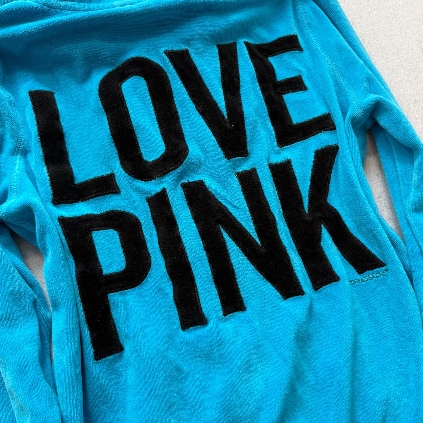 PINK Victoria's Secret Women Bright Cyan Velour Zip Up Hoodie Preppy Logo Size S