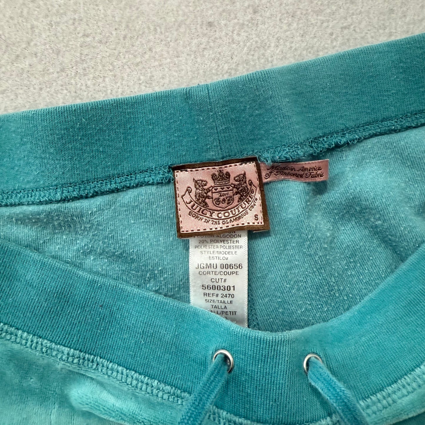 Vintage Juicy Couture Women's Teal Velour Flared Track Pants Drawstring Size S