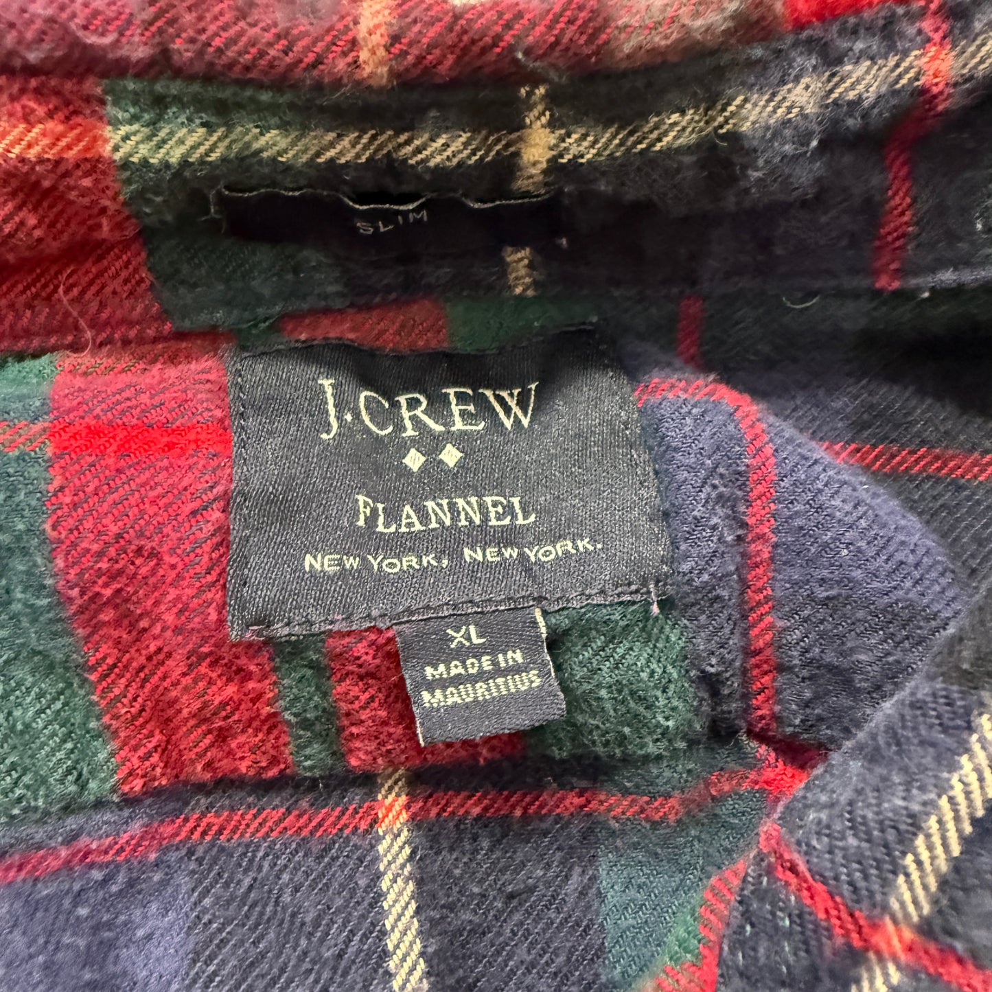 J.Crew Mens Red Blue Plaid Flannel Shirt Button Down Long Sleeve Classic Size XL