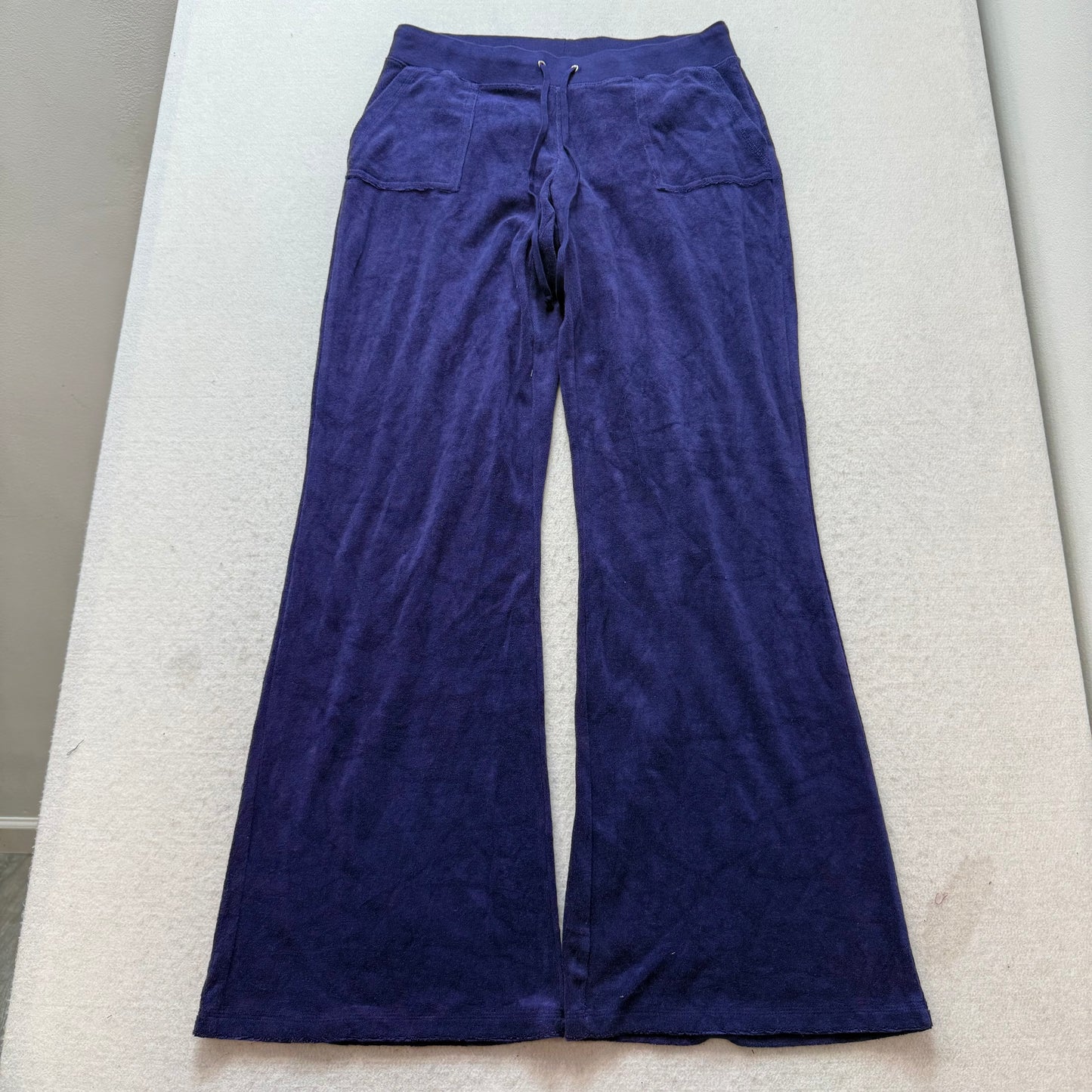Juicy Couture Women Navy Terry Cloth Flared Track Pant Snap Button Pocket Size M