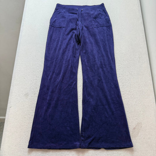 Juicy Couture Women Navy Terry Cloth Flared Track Pant Snap Button Pocket Size M
