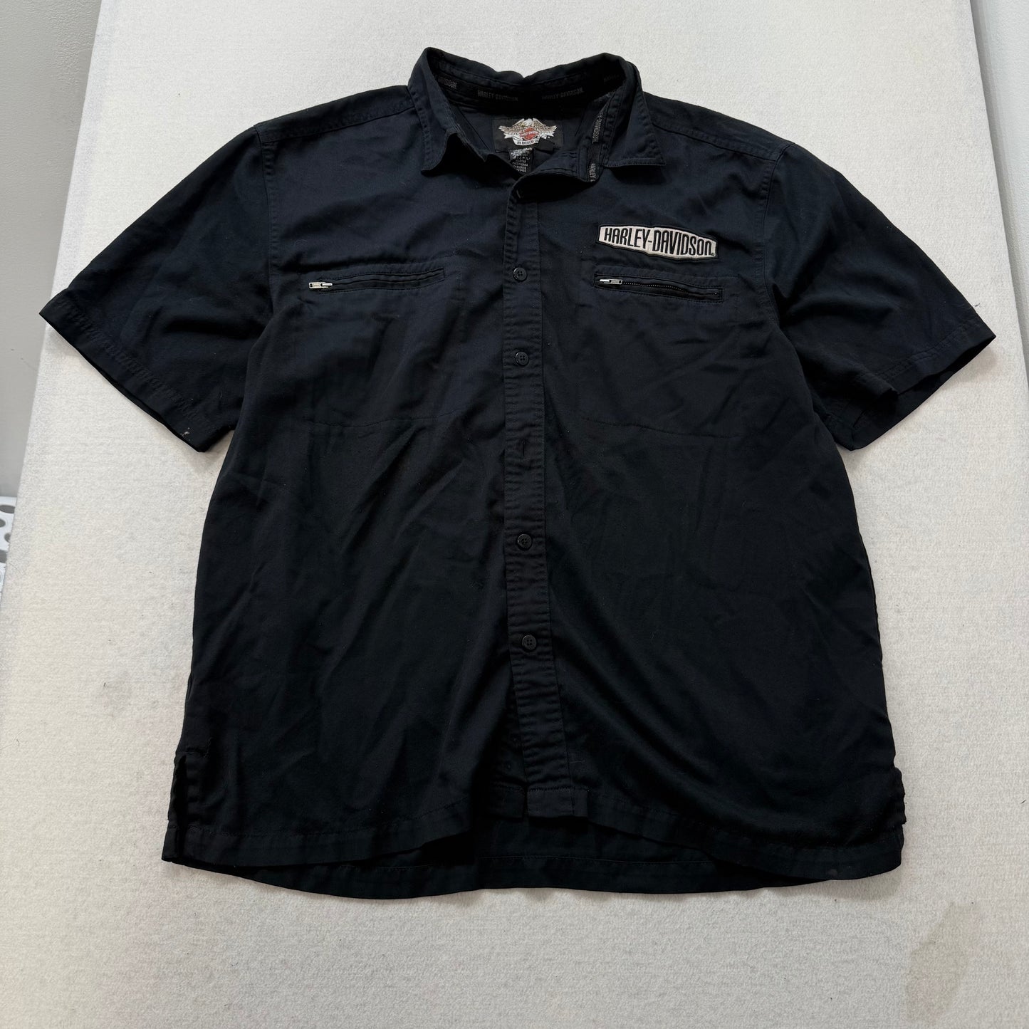Harley-Davidson Men's Black Cotton Button Up Shirt Short Sleeves Logo Size XL
