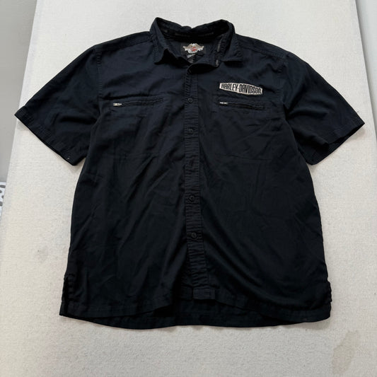 Harley-Davidson Men's Black Cotton Button Up Shirt Short Sleeves Logo Size XL