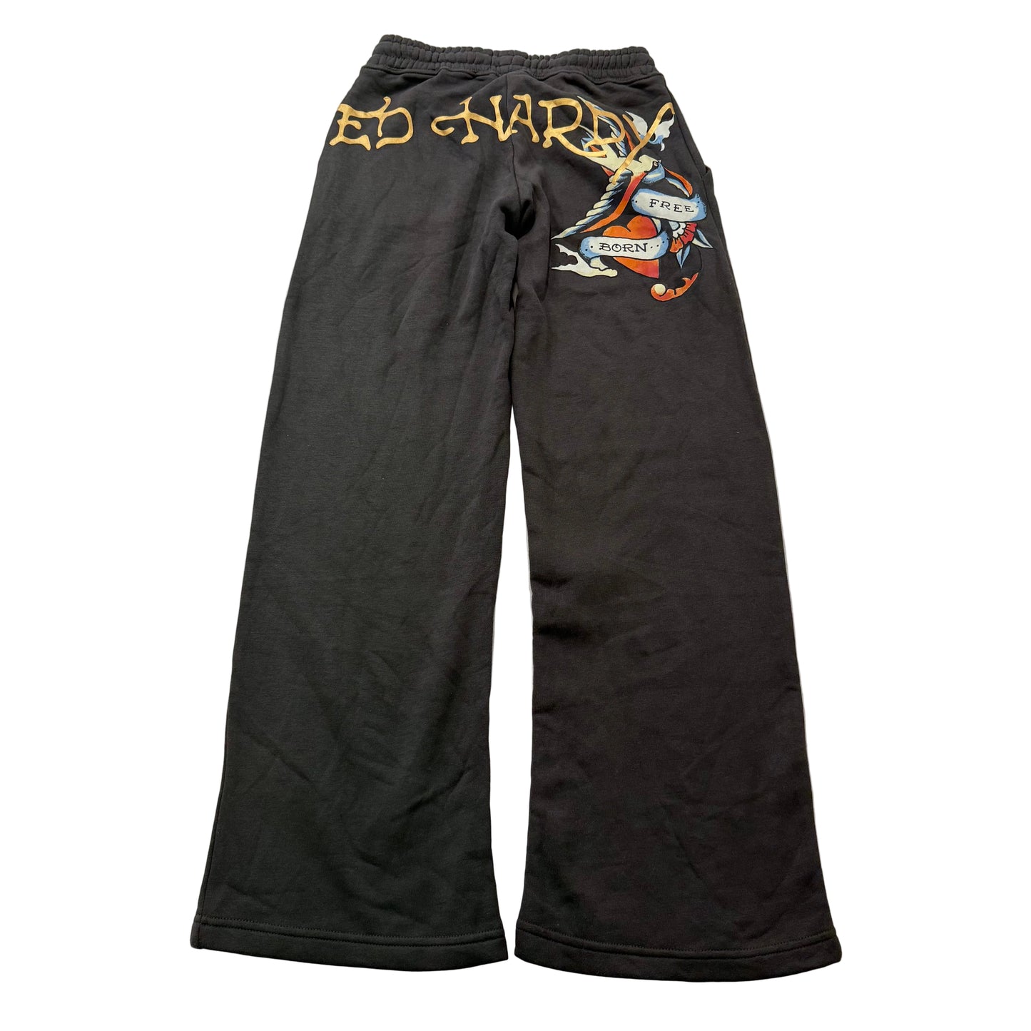 Ed Hardy Women's Charcoal Cotton Wide Leg Sweatpants Born Free Graphic Size XS