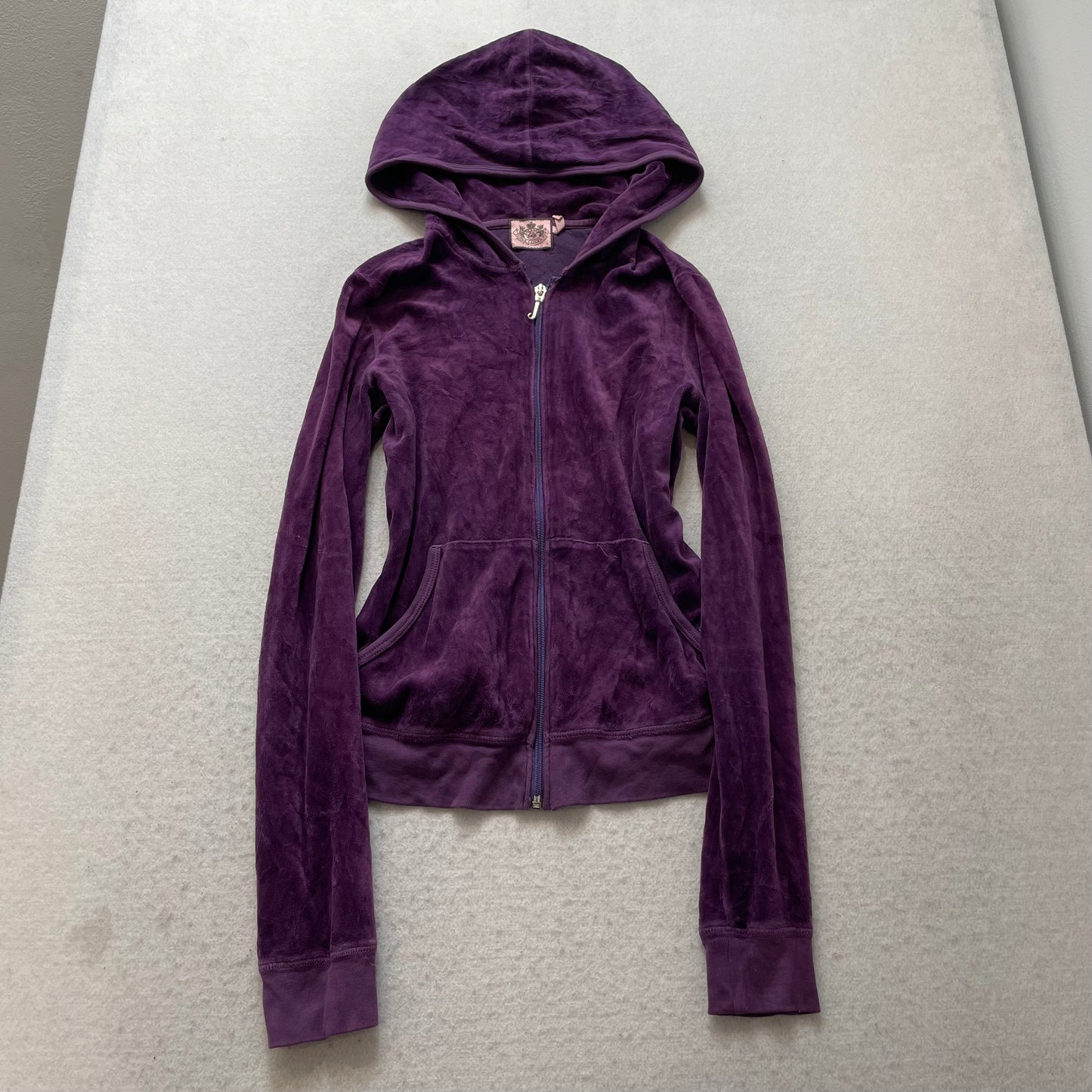 Vintage Juicy Couture Womens Royal Grape Velour Zip Up Hoodie Rhinestones Size L