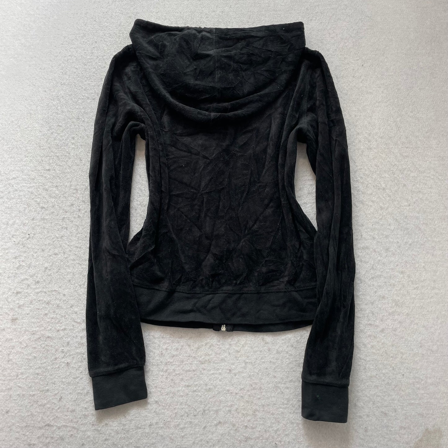Vintage Juicy Couture Womens Black Velour Tracksuit Set Hoodie & Pant Y2k Size S