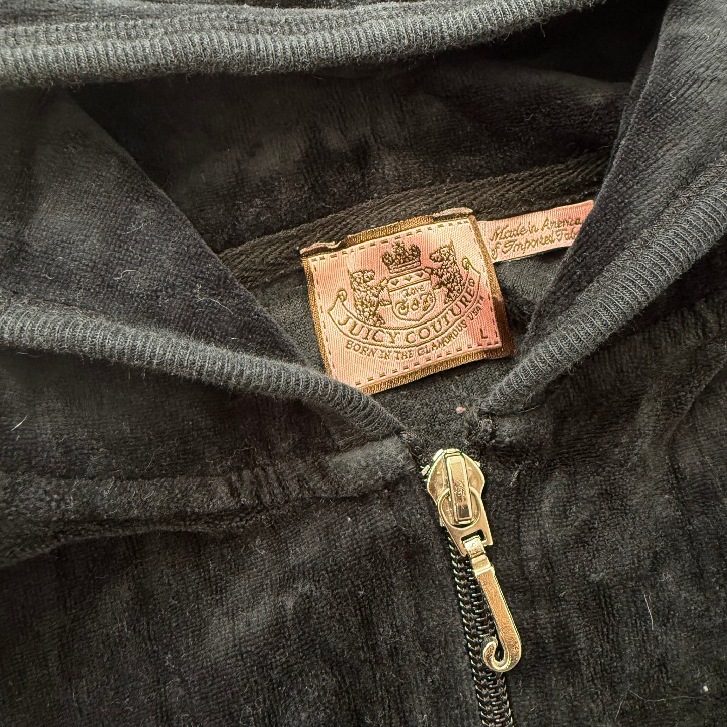 Vintage Juicy Couture “Scottie Dogs" Women's Black Velour Zip Up Hoodie Size L