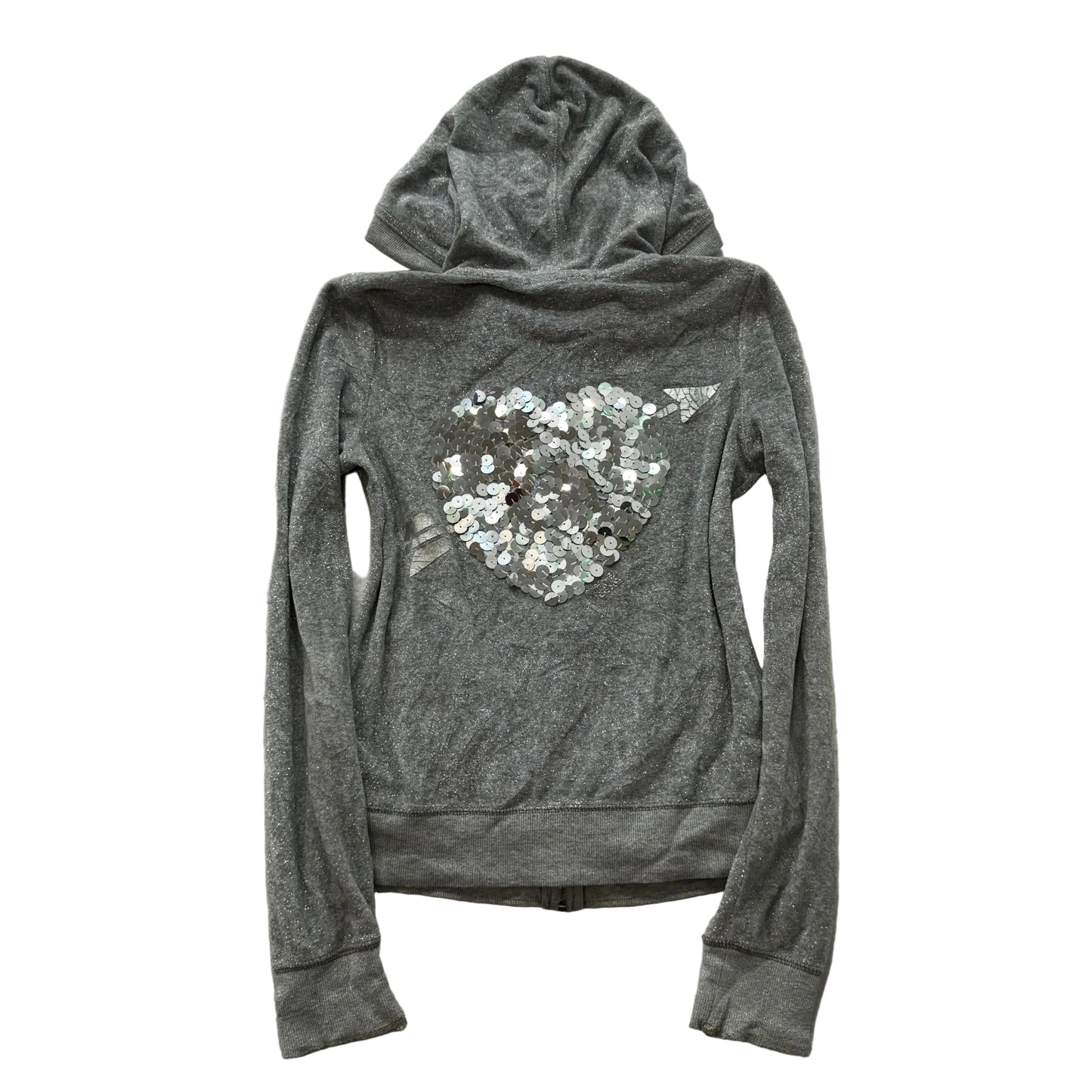 PINK Victoria's Secret Women's Gray Full Zip Hoodie Sequins Heart Logo Size S