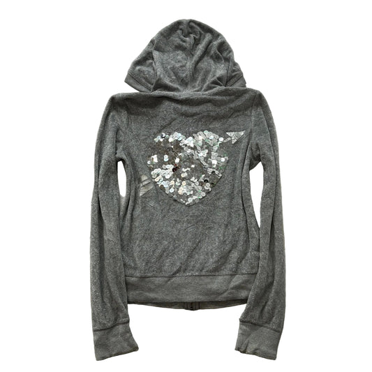 PINK Victoria's Secret Women's Gray Full Zip Hoodie Sequins Heart Logo Size S