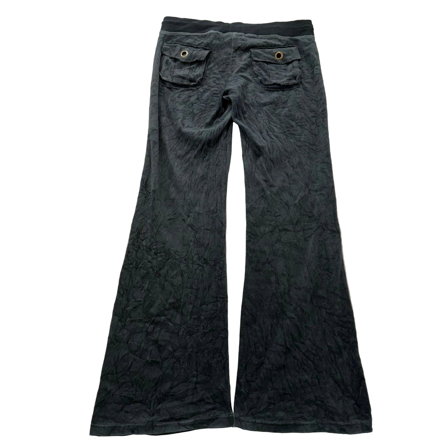 Juicy Couture Women Charcoal Velour Flare Track Pants Button-Flap Pockets Size M
