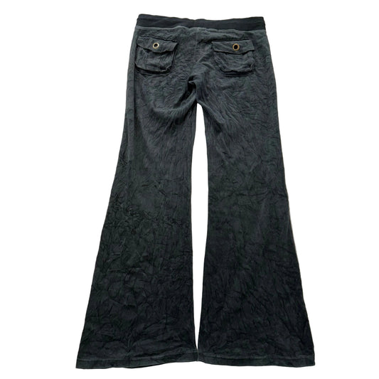 Juicy Couture Women Charcoal Velour Flare Track Pants Button-Flap Pockets Size M