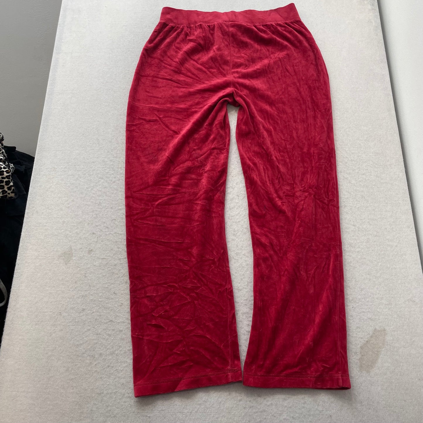 Vintage Juicy Couture Women's Red Velour Tracksuit Set Hoodie & Pant Size L