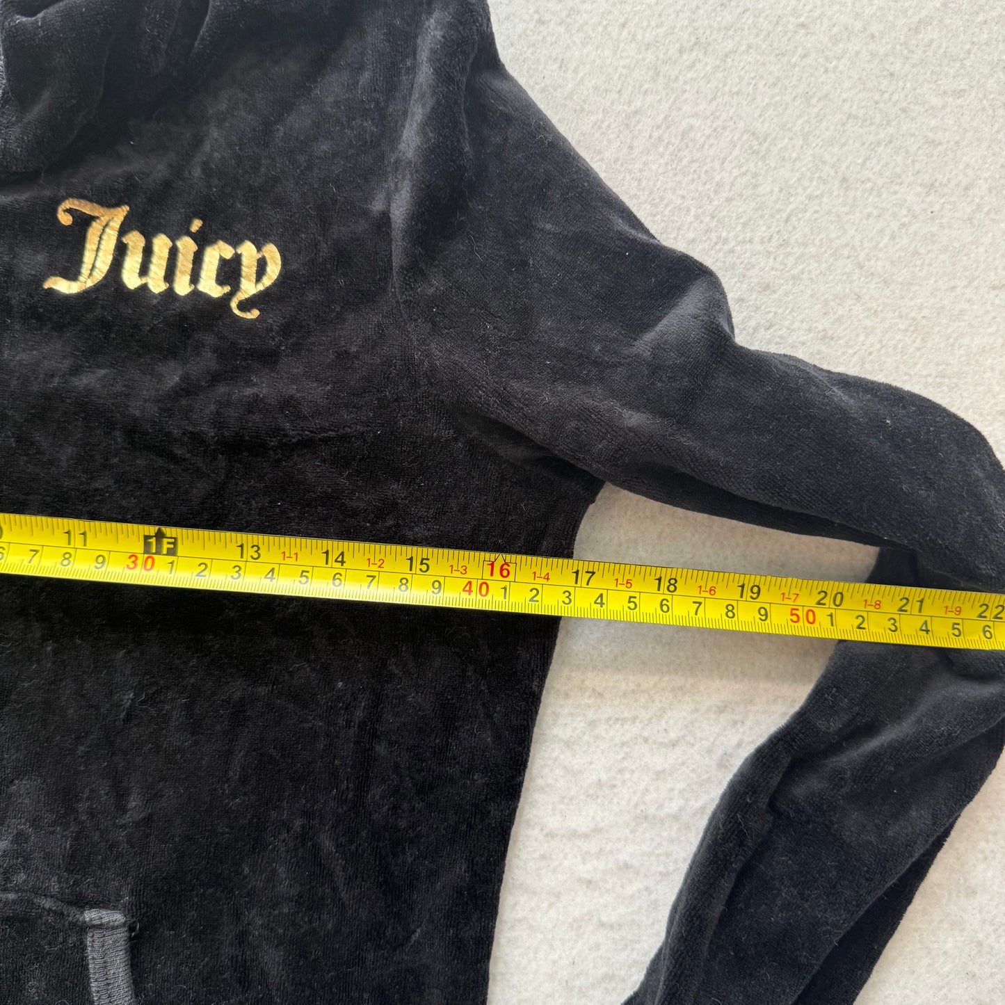 Juicy Couture Women's Black Velour Full Zip Hoodie Pockets Graphic Logo Size M