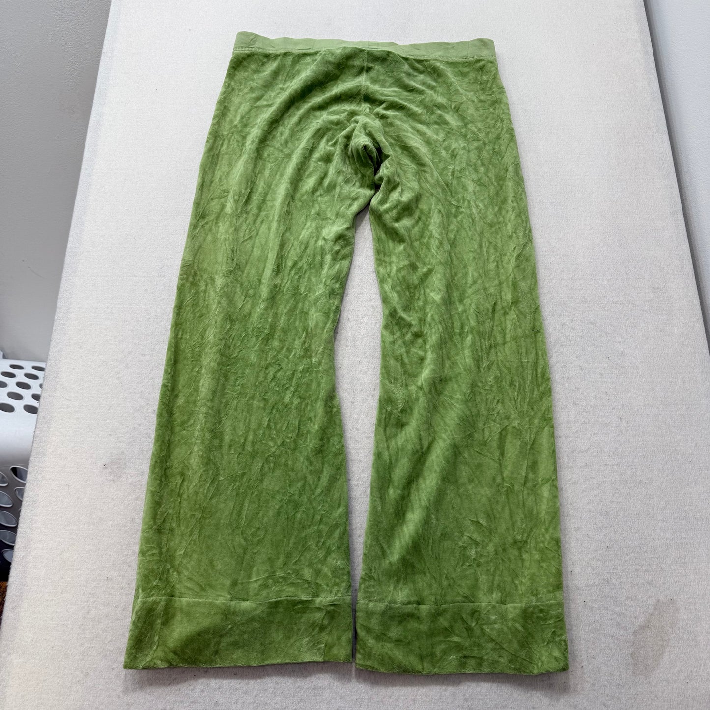 Vintage Juicy Couture Women Apple Green Velour Flared Track Pant Low Rise Size L