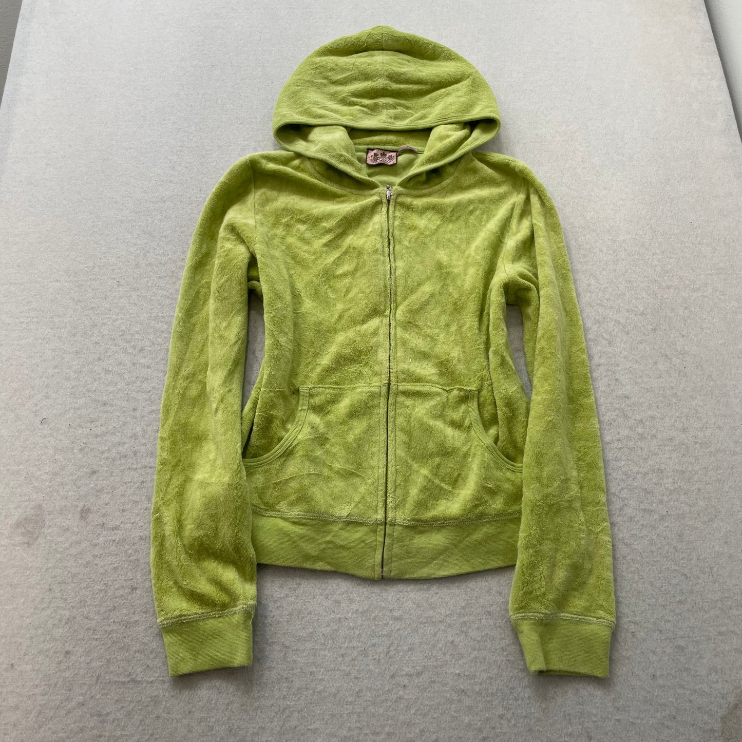 Juicy Couture Scottie Dogs Women Lime Terry Cloth Hoodie Rhinestones Logo Size M