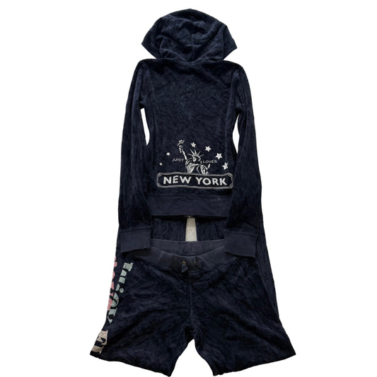 Juicy Couture Navy Velour Tracksuit Set Zip Up Hoodie & Pant Graphic Y2K Size 12