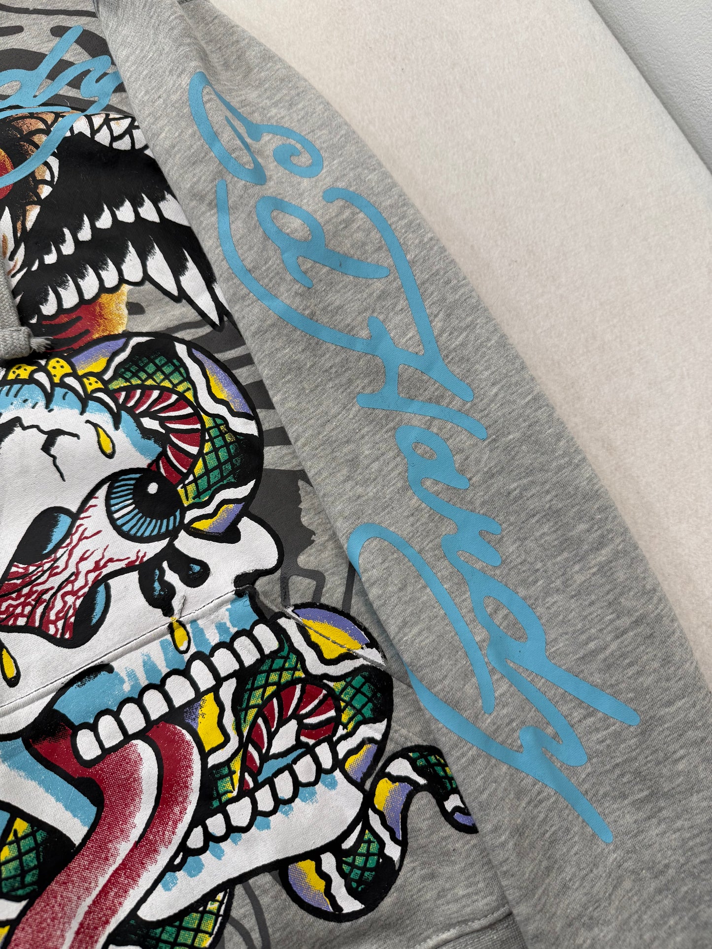 ED HARDY “Flying Skull” GREY PULLOVER HOODIE - Clean Curriculums 