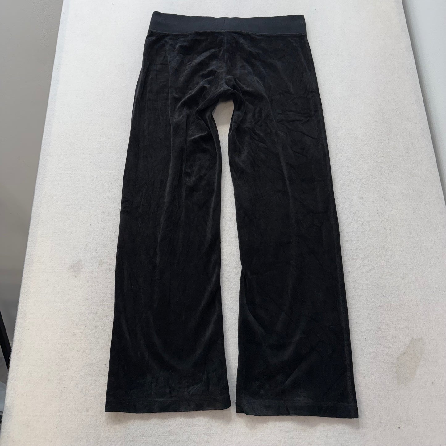 Vintage Juicy Couture Women's Jet Black Velour Flared Track Pants Preppy Size S