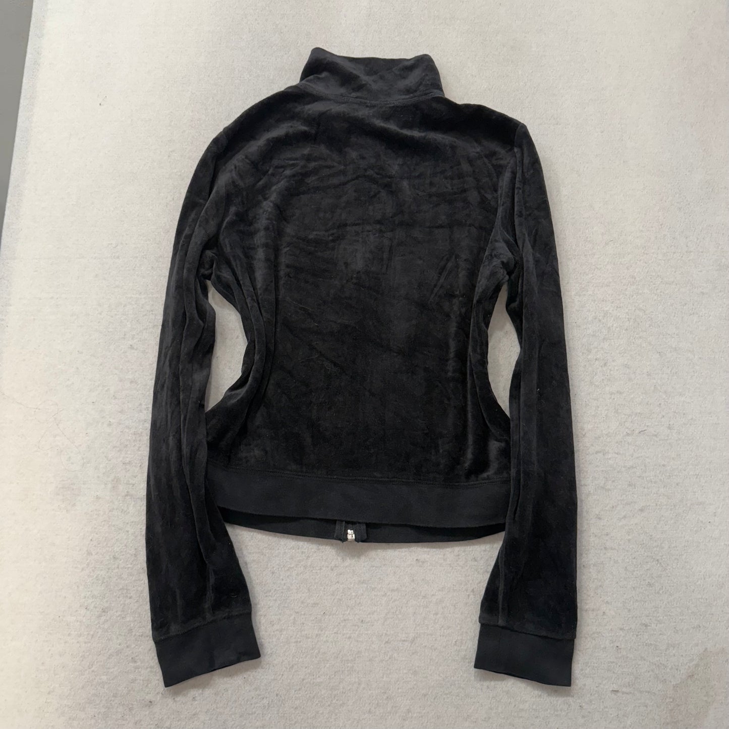 Juicy Couture Black Velour Tracksuit Set Zip Up Jacket & Flared Pants Y2K Size L