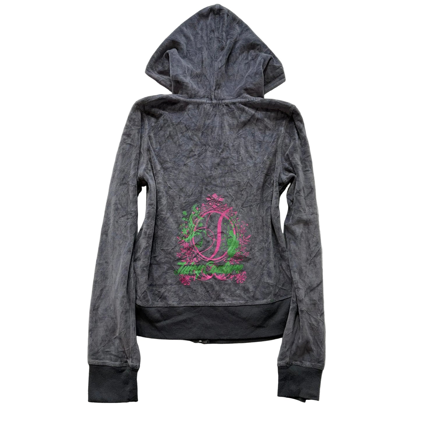 Juicy Couture Women's Gray Velour Full Zip Hoodie Loungewear Graphic Logo Size M