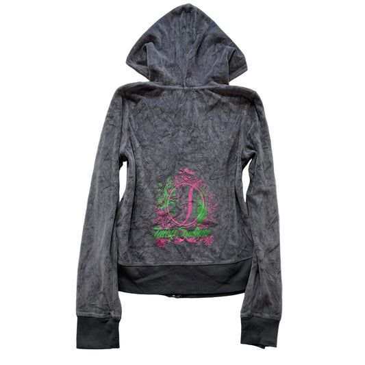 Juicy Couture Women's Gray Velour Full Zip Hoodie Loungewear Graphic Logo Size M