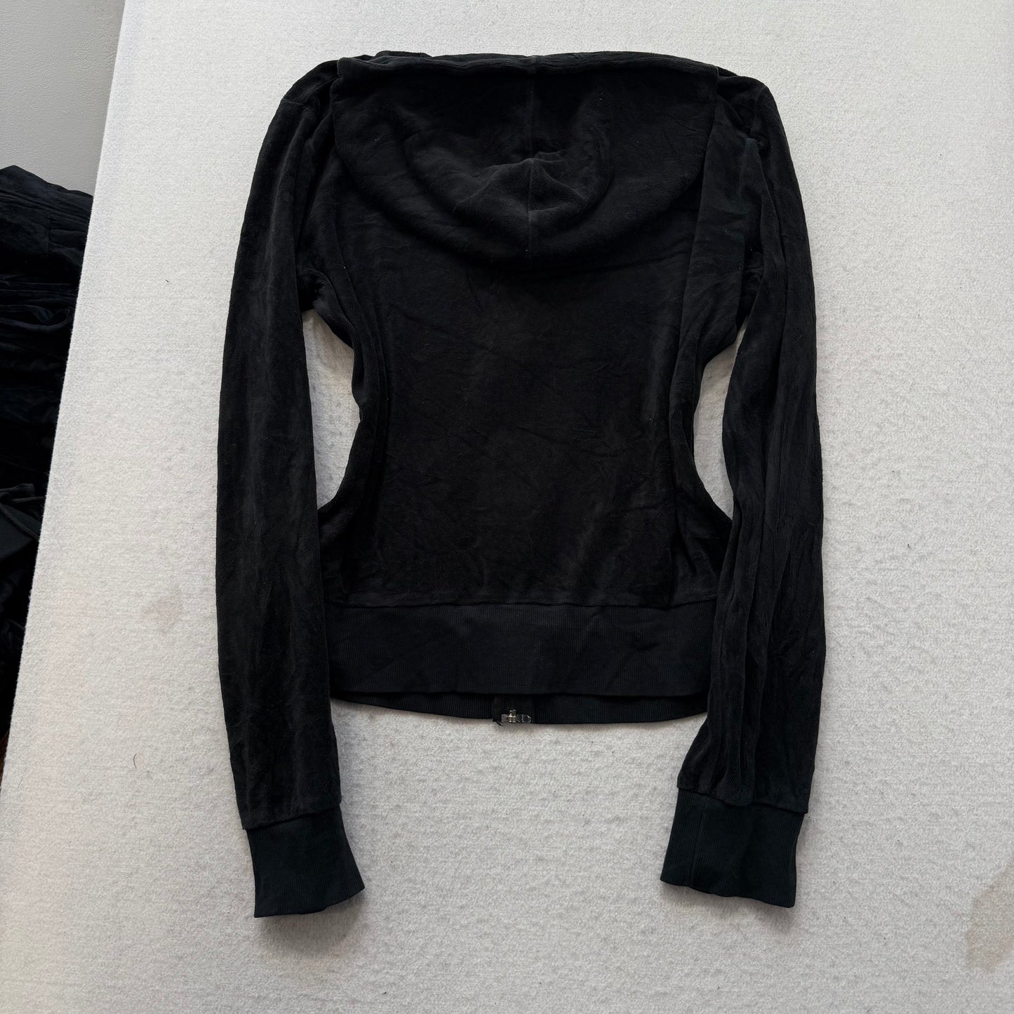 Juicy Couture Women's Black Velour Tracksuit Set Zip-Up Hoodie & Pant Size XL