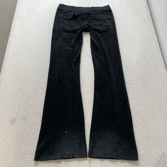 Vintage Juicy Couture Women's Jet Black Velour Flared Track Pants Pockets Size S