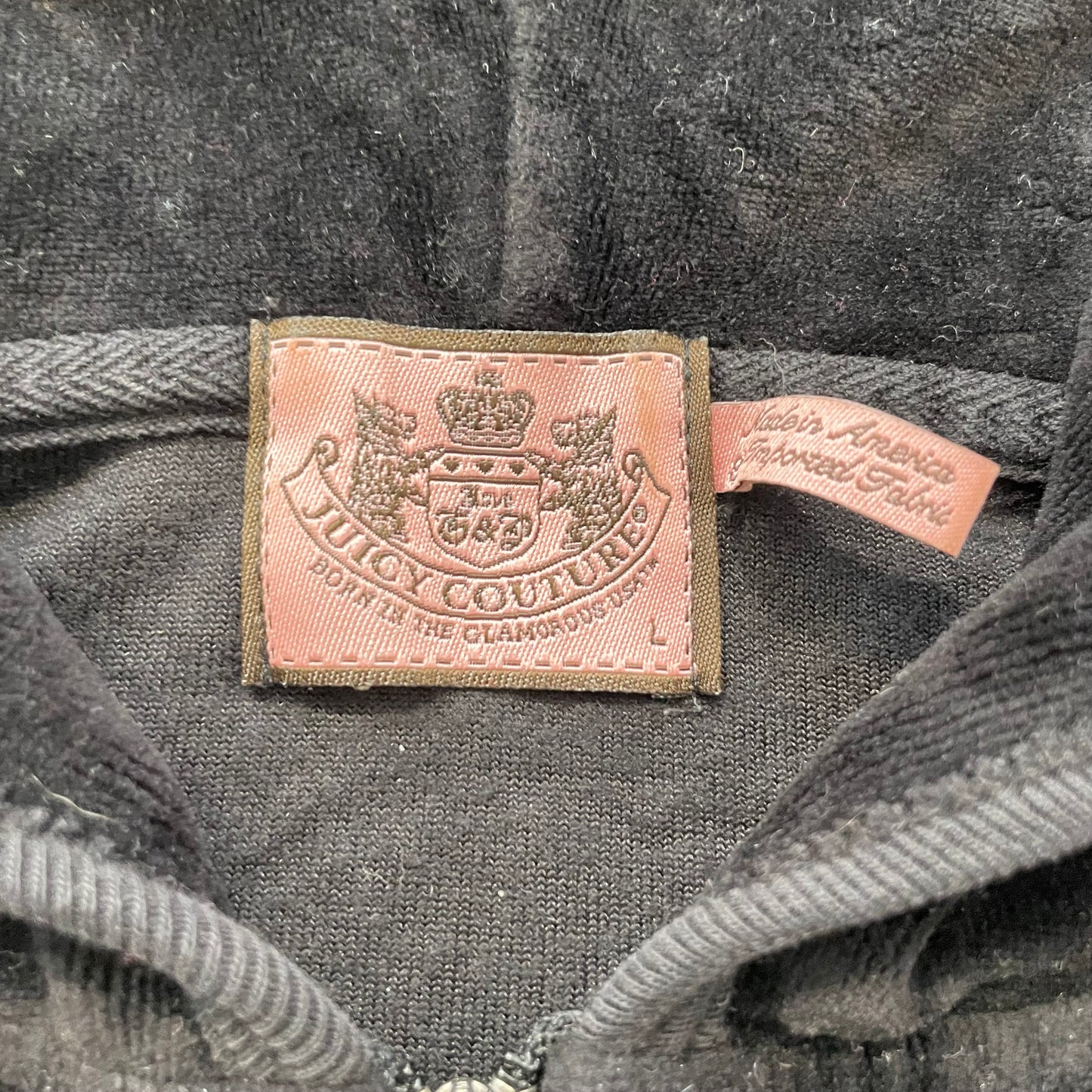 Vtg Juicy Couture Women's Black Velour Tracksuit Set Hoodie & Flared Pant Size L