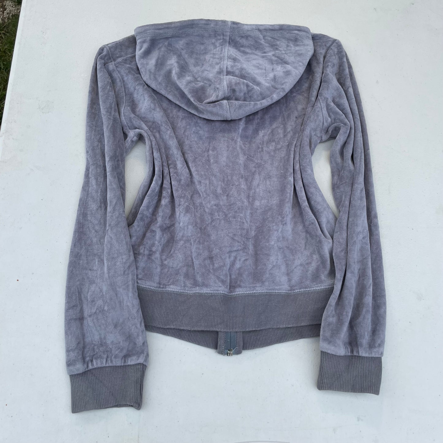 Vintage Juicy Couture Women's Slate Grey Velour Zip-Up Hoodie Loungewear Size S