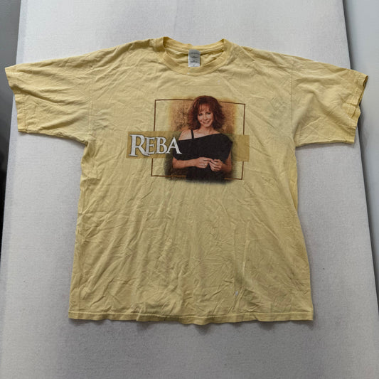 Reba Yellow Graphic T-Shirt Reba On Tour Back Print 100% Cotton Size XL