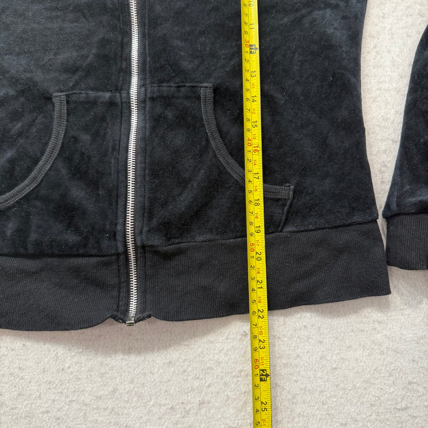 Vintage Juicy Couture Women's Black Velour Zip-Up Hoodie Loungewear Logo Size L