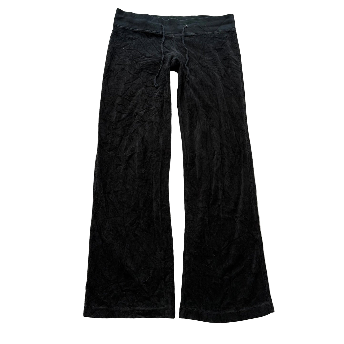 Vintage Juicy Couture Women's Black Velour Flared Track Pants Drawstring Size S