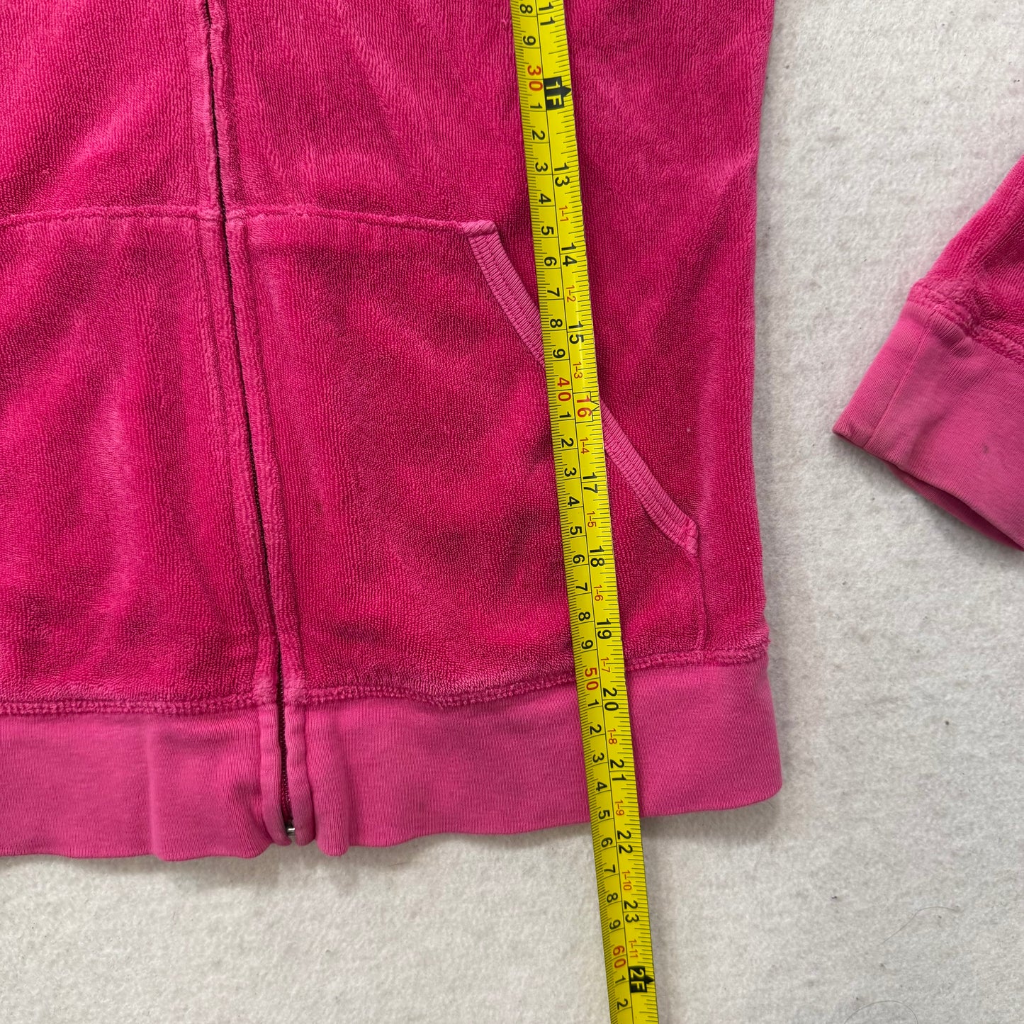Vintage Juicy Couture Women's Pink Terrycloth Zip-Up Hoodie Pockets Size S