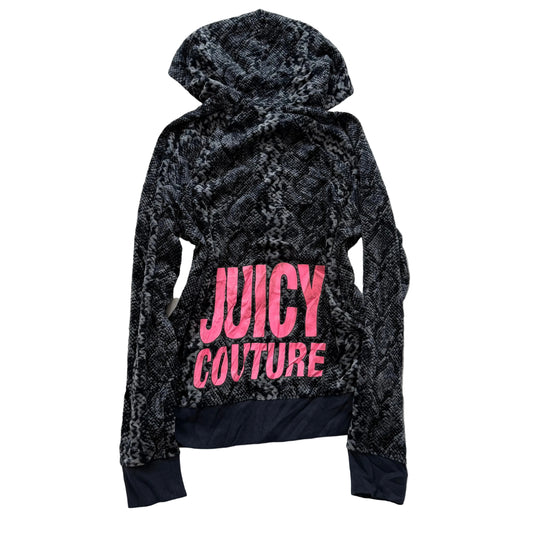 Juicy Couture Women's Black Snake Print Velour Zip-Up Hoodie Graphic Logo Size M