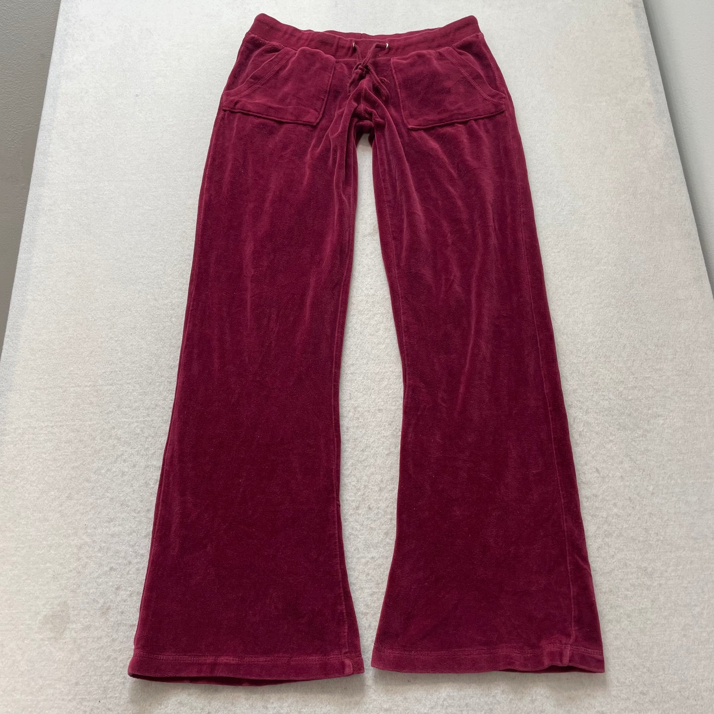 2003 Vintage Juicy Couture Women's Maroon Velour Flare Track Pant Pockets Size S