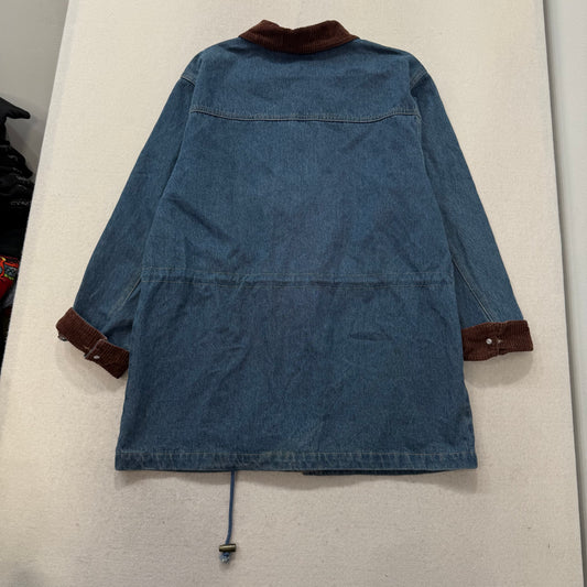 Denim & Co. Women's Blue Denim Button-Down Chore Jacket Corduroy Collar Size S