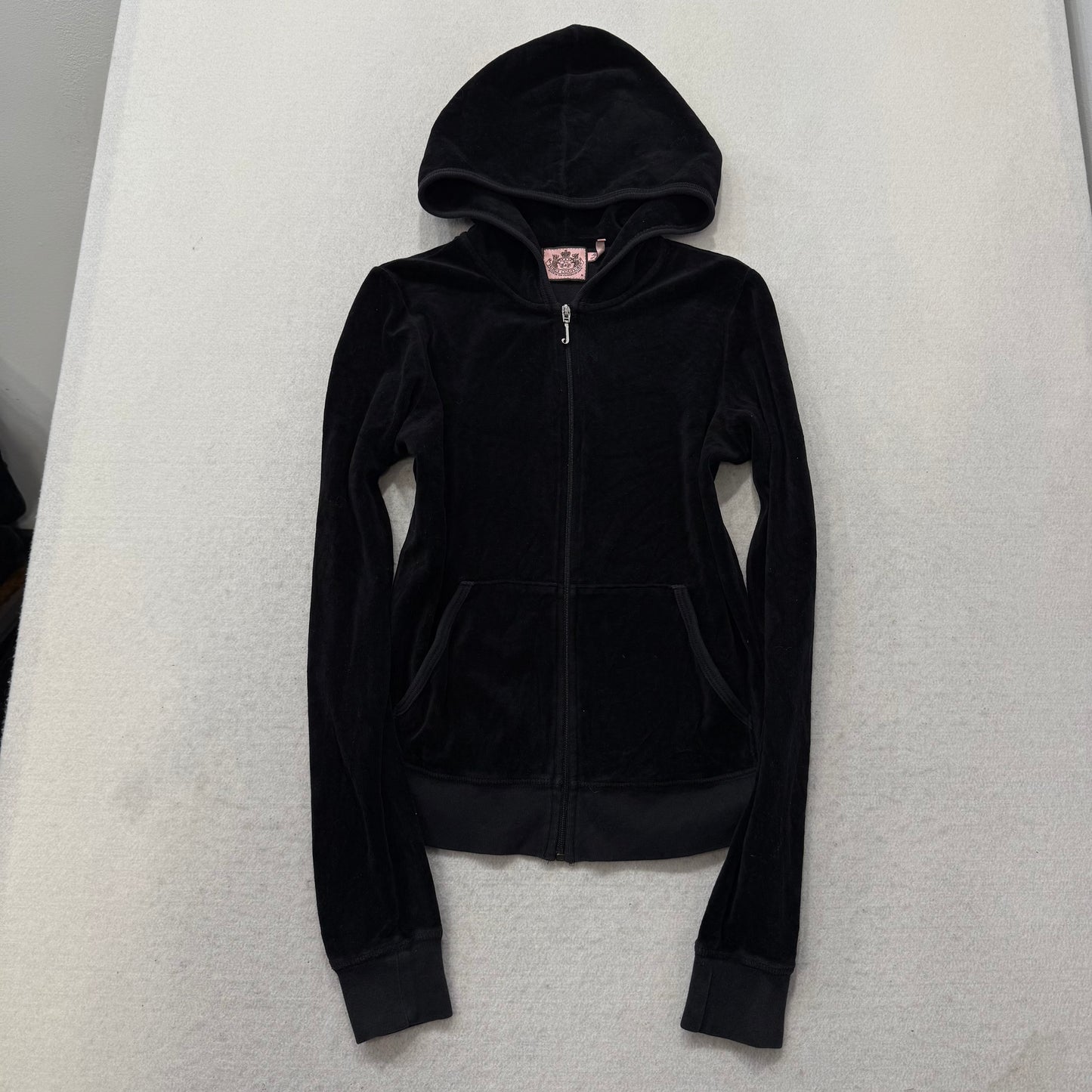 Juicy Couture Black Velour Tracksuit Set Zip Up Hoodie & Flared Pant Logo Size M