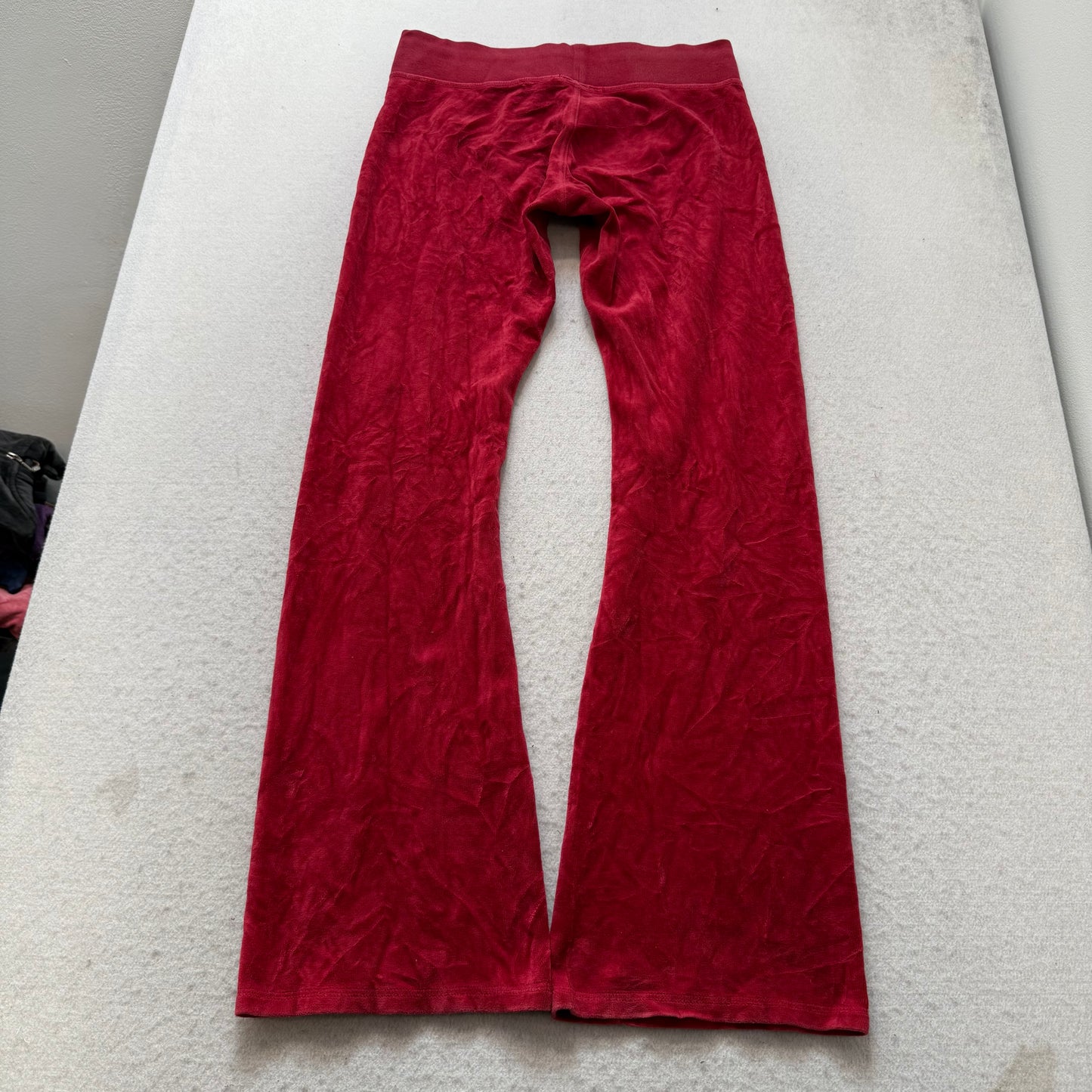 Vintage Juicy Couture Women's Dark Red Velour Flare Track Pant Drawstring Size S