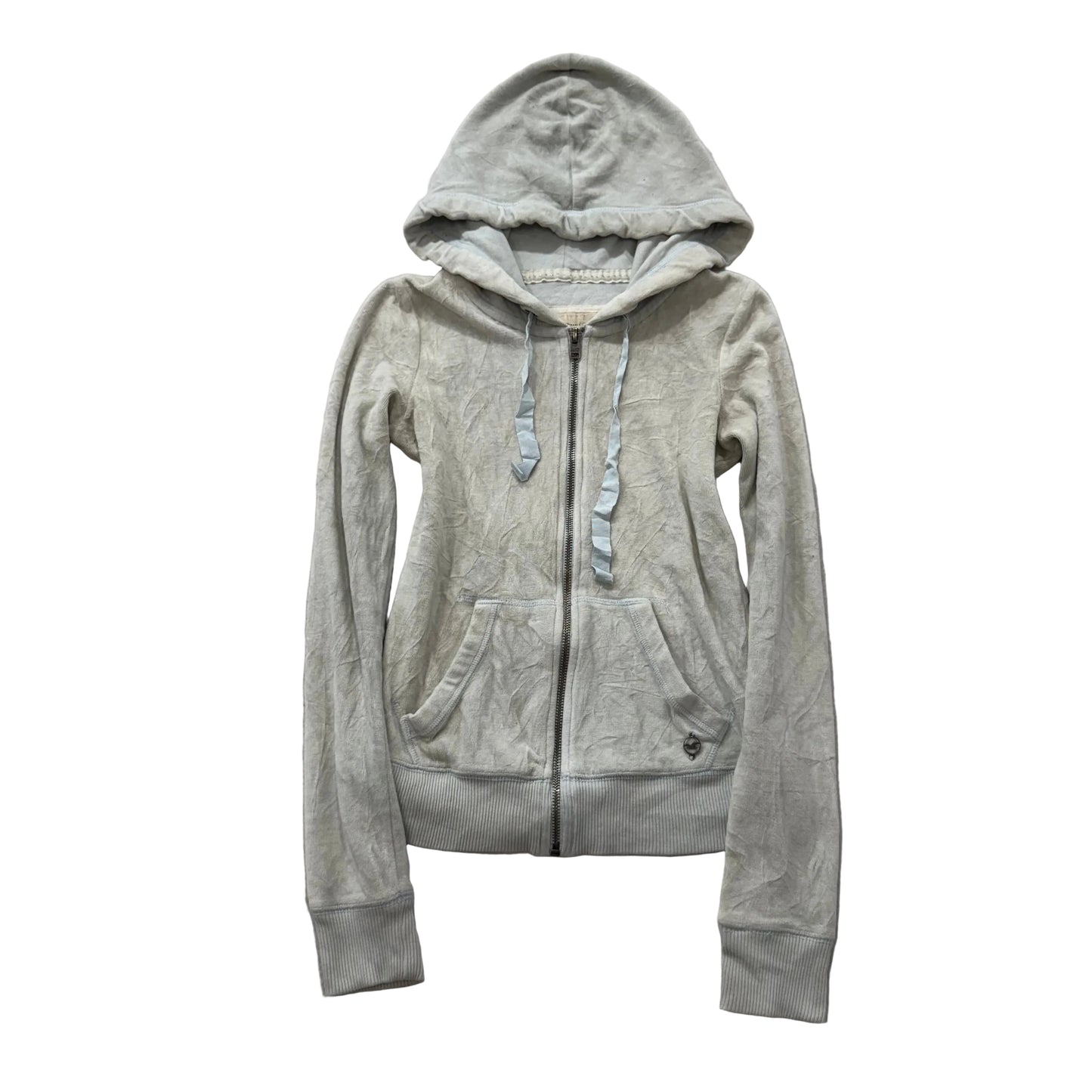 Hollister Women's Gray Velour Zip Up Hoodie Long Sleeves Loungewear Y2K Size XS