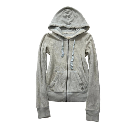 Hollister Women's Gray Velour Zip Up Hoodie Long Sleeves Loungewear Y2K Size XS