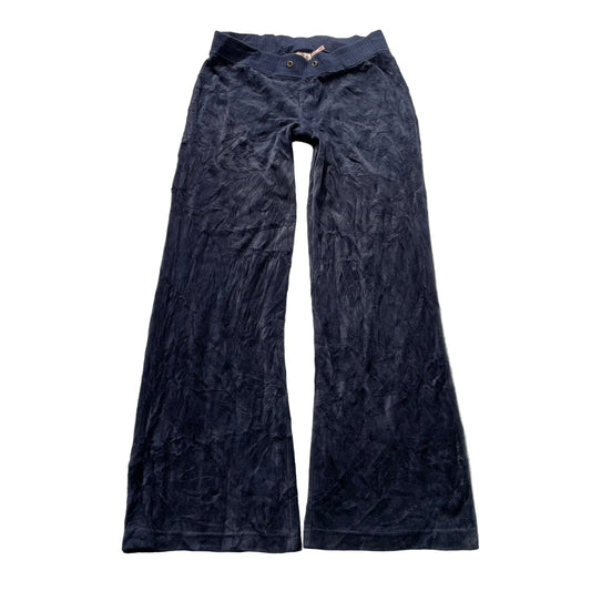Vintage Juicy Couture Women's Navy Velour Flared Track Pants Loungewear Size S