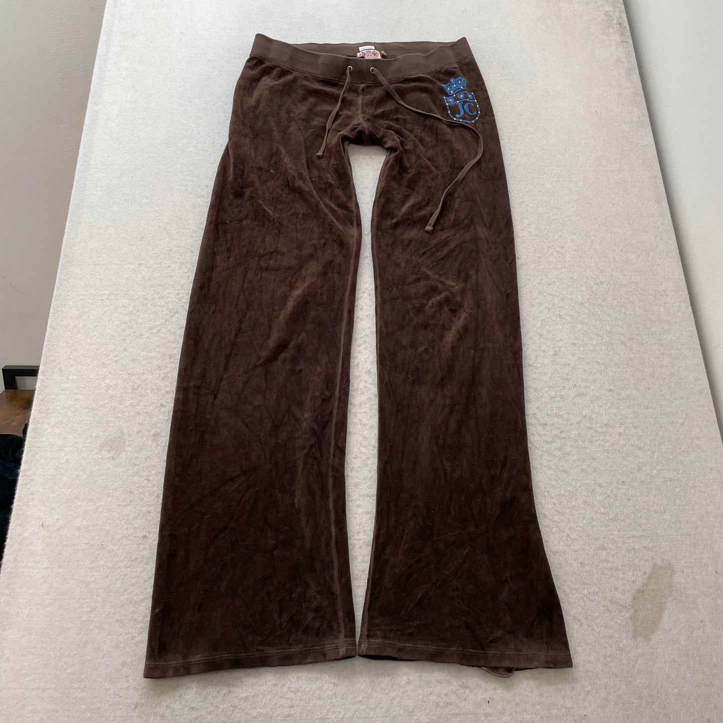 Vintage Juicy Couture Womens Dark Brown Velour Flared Leg Track Pant Logo Size S