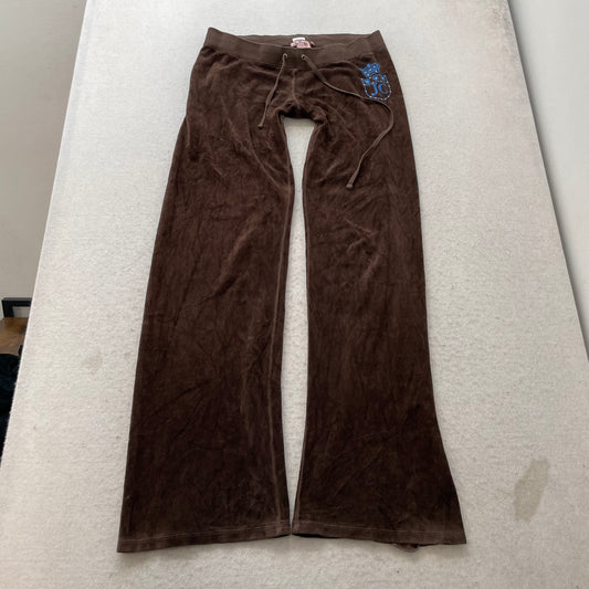 Vintage Juicy Couture Womens Dark Brown Velour Flared Leg Track Pant Logo Size S