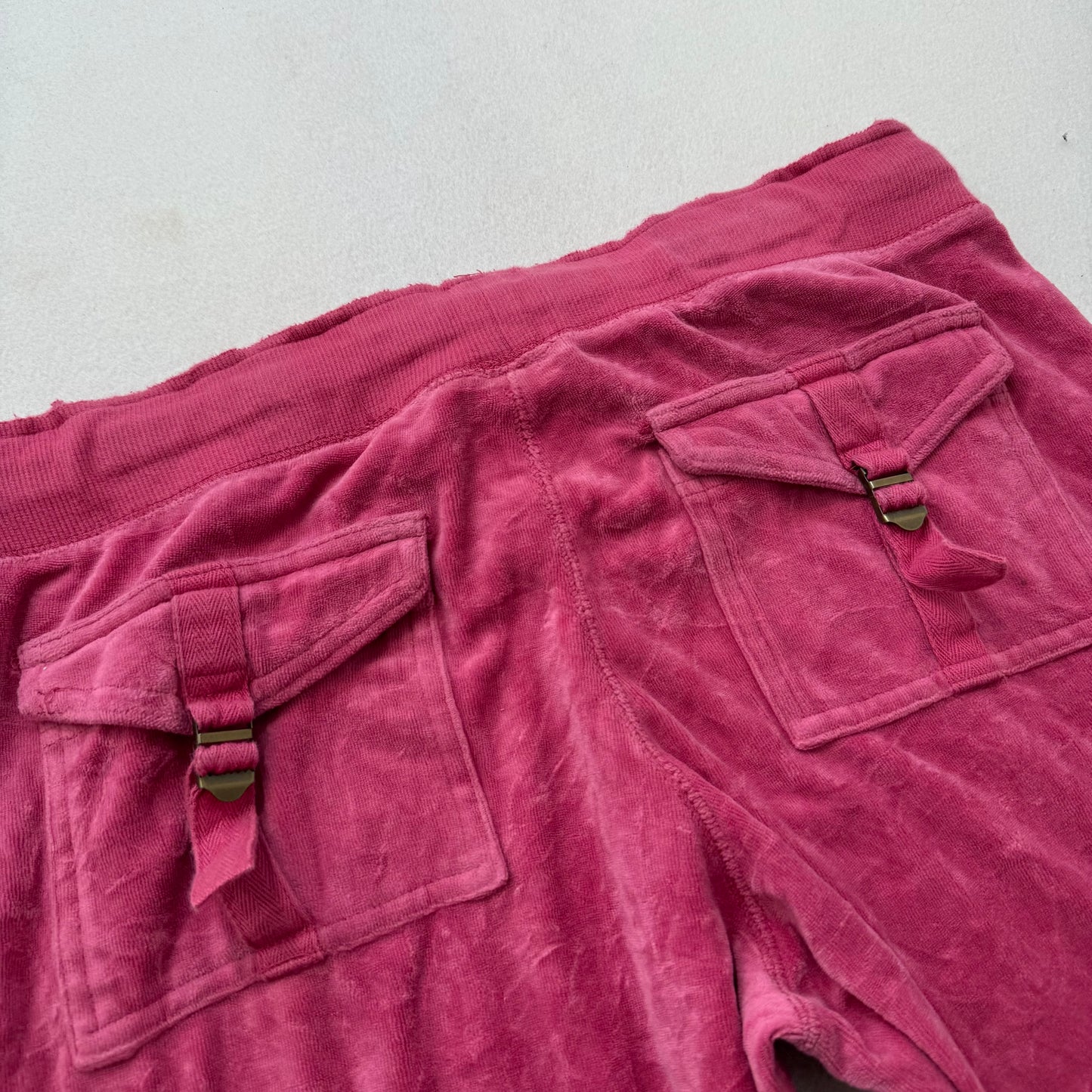 Vintage Juicy Couture Women Dark Pink Flare Track Pant Buckle Flap Pocket Size L