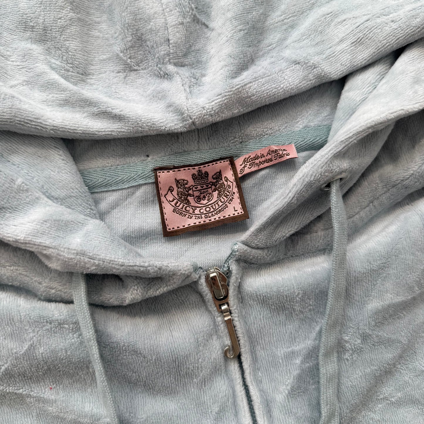 Vintage Juicy Couture Women's Ice Blue Velour Zip Up Hoodie Loungewear Size L