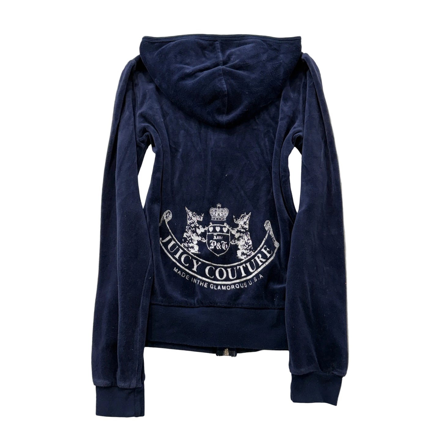 Vintage Juicy Couture Scottie Dogs Women's Navy Velour Zip-Up Hoodie Logo Size S