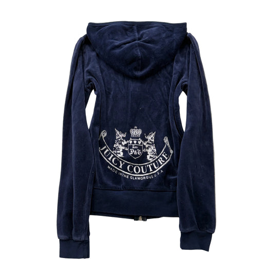 Vintage Juicy Couture Scottie Dogs Women's Navy Velour Zip-Up Hoodie Logo Size S