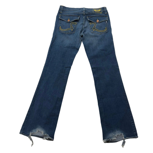 Rock & Republic Kasandra Blue Flared Bootcut Jeans Embroidered Low Rise Size 33